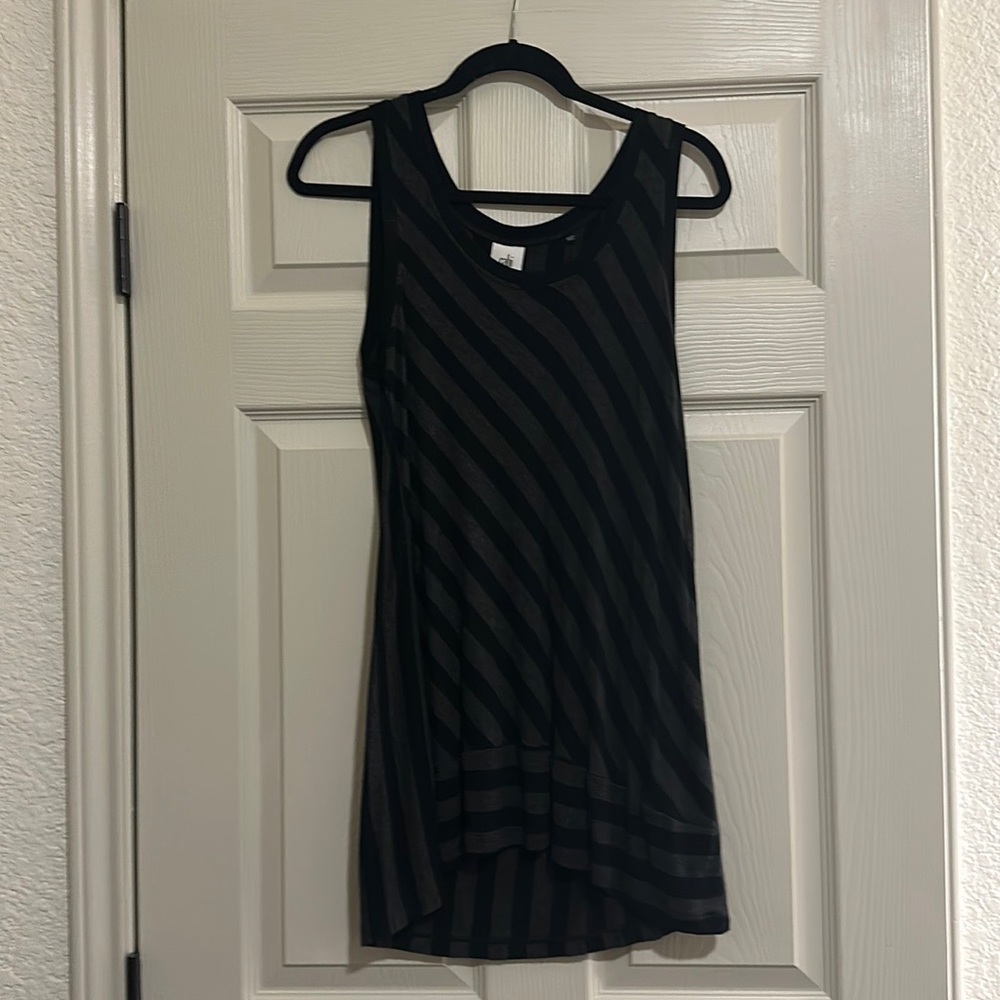 CAbi #3630 Align Tank Black Gray Striped Top Small
